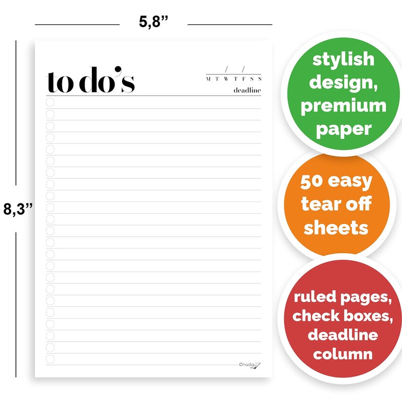 HADIGU To Do List Notepad - 2 Pack  A5 Size (8.3""x5.8"") Premium Thick Paper With Cardboard Back Support  Undated Daily Planner Notepad  Daily To Do List Notebook  Ruled Pages  Checkboxes  Deadline Column. - Image 5